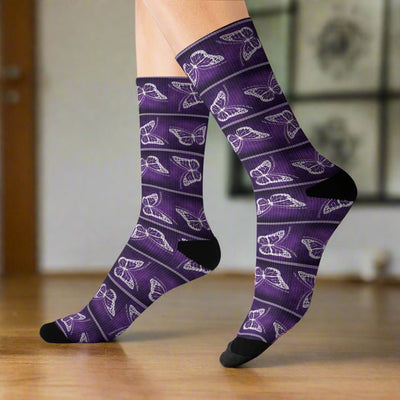 Purple Butterfly Pattern Crew Socks