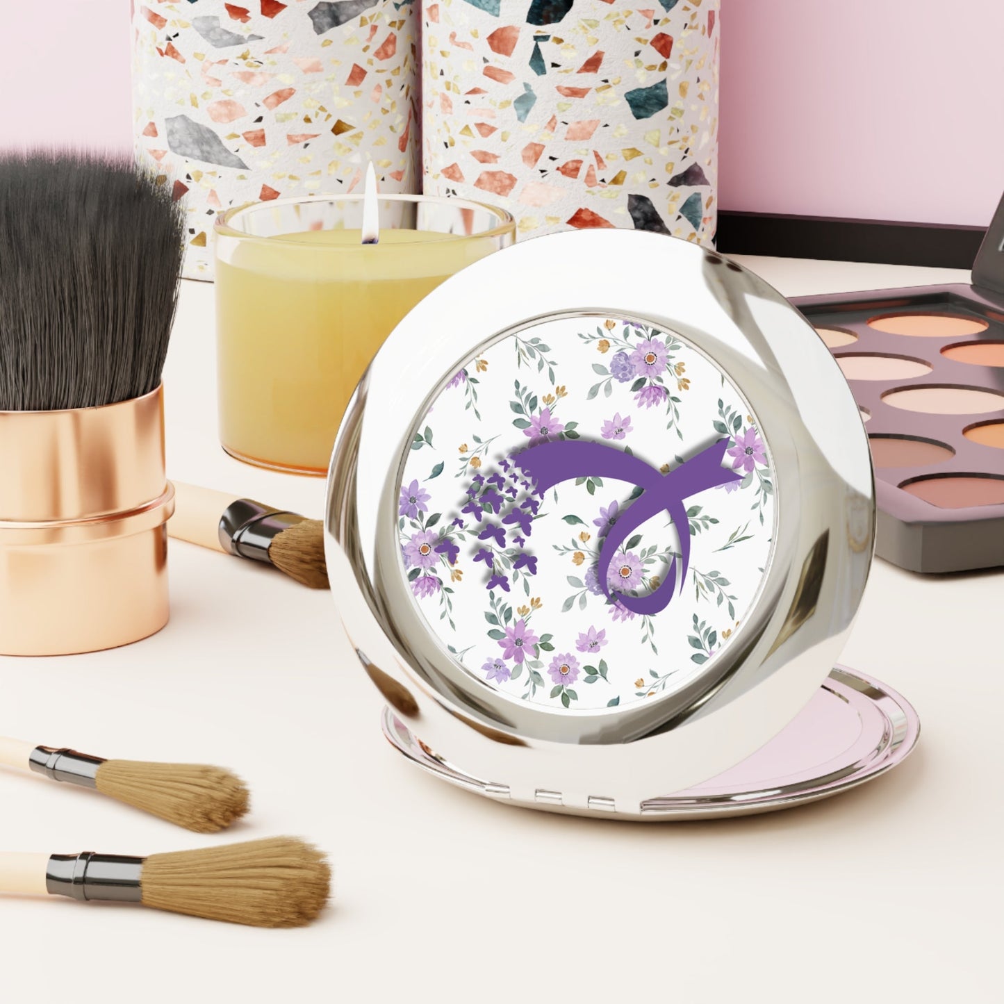 Miroir de voyage compact Papillon à ruban violet