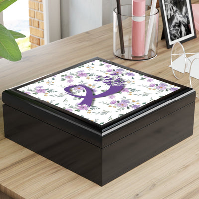 Elegant Purple Ribbon & Butterfly Jewelry Box
