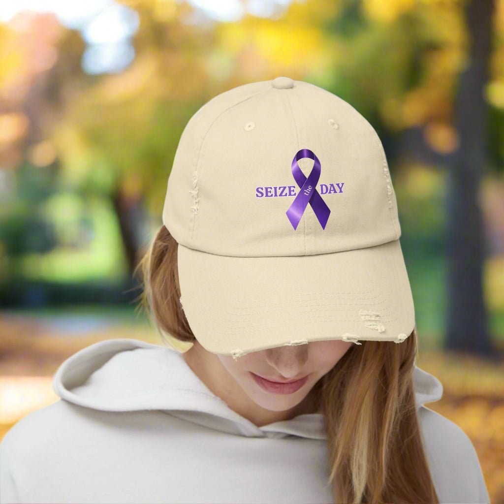 Chic Purple Ribbon Distressed Snapback Cap - Korvel