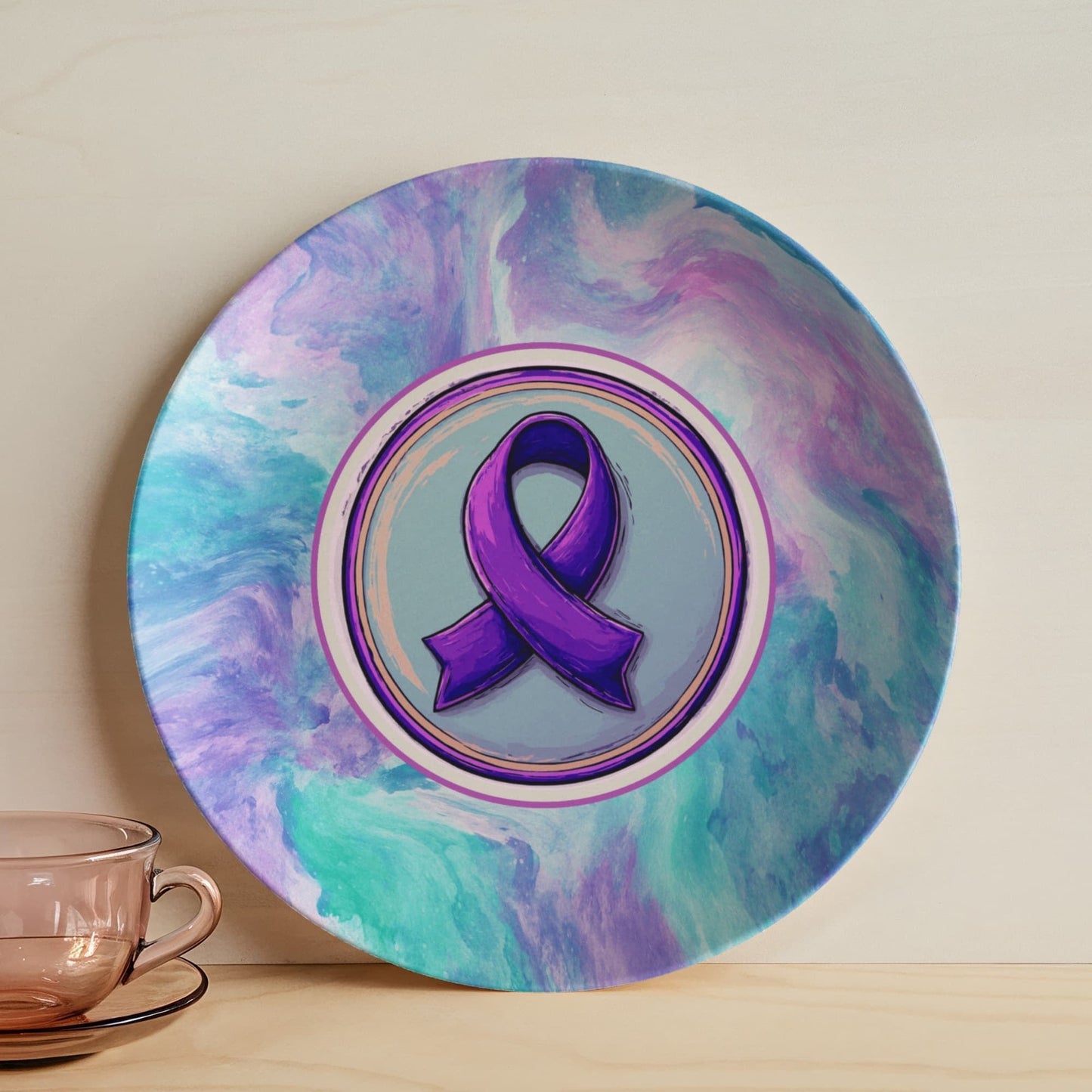 Assiette de collection avec ruban aquarelle violet