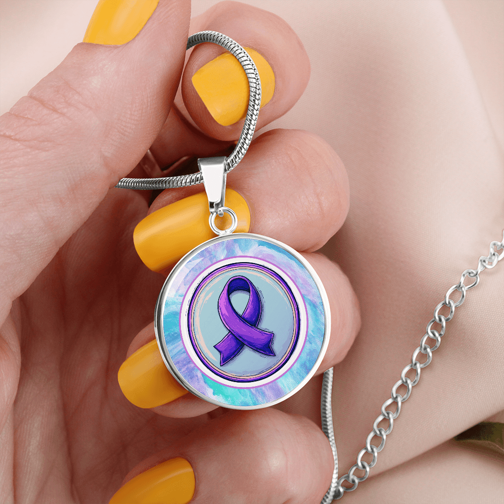 Purple Watercolor Ribbon Pendant Necklace