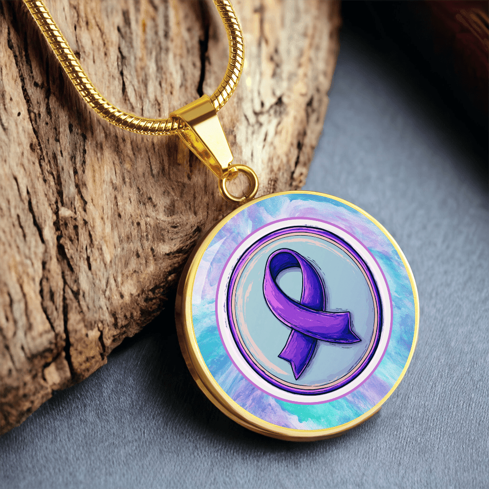 Purple Watercolor Ribbon Pendant Necklace