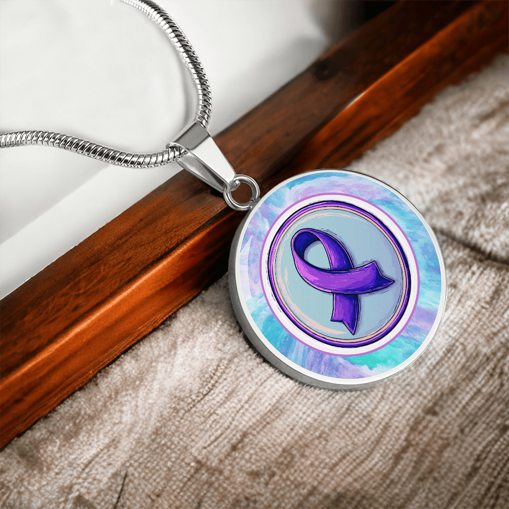 Purple Watercolor Ribbon Pendant Necklace
