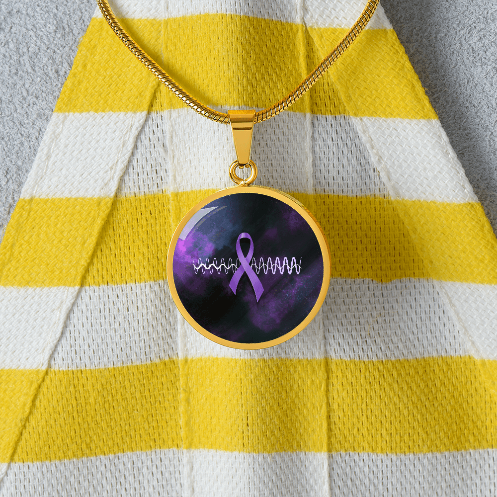 Collier Pendentif Rond Pulse Ruban Violet