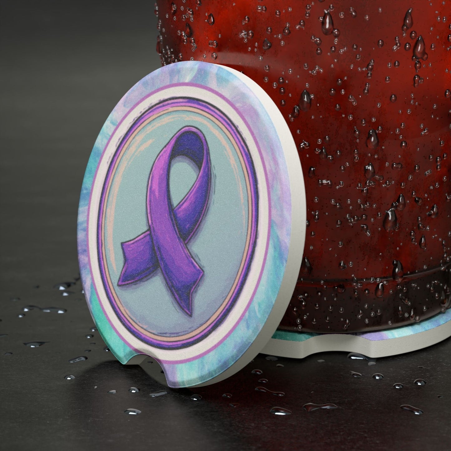 Purple Ribbon Soapstone Car Coaster Set - Epilepsy Awareness