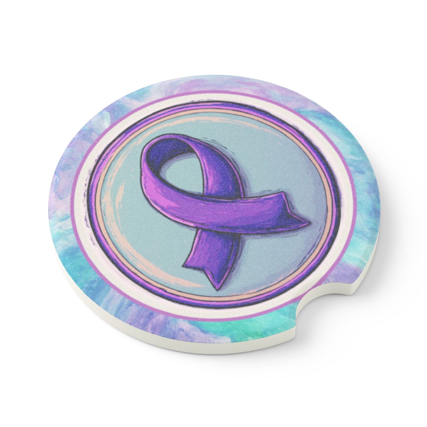 Purple Ribbon Soapstone Car Coaster Set - Epilepsy Awareness