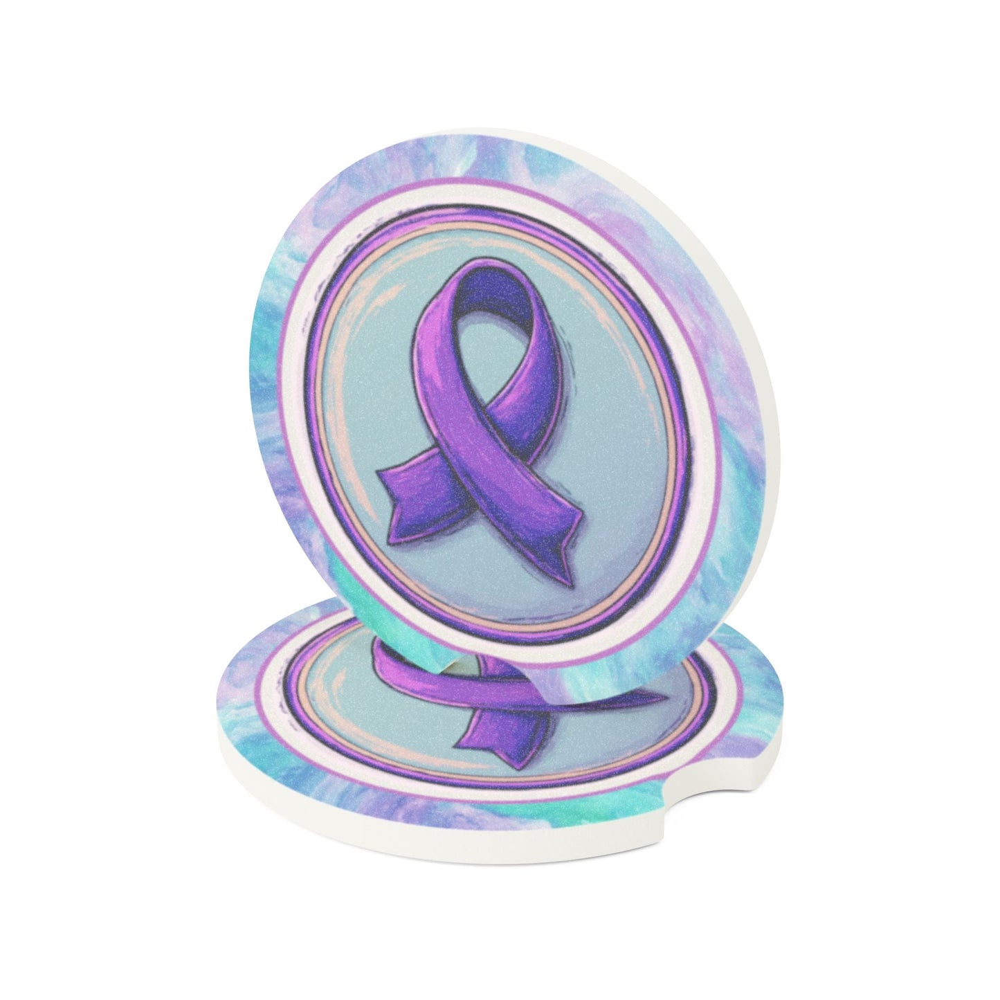 Purple Ribbon Soapstone Car Coaster Set - Epilepsy Awareness