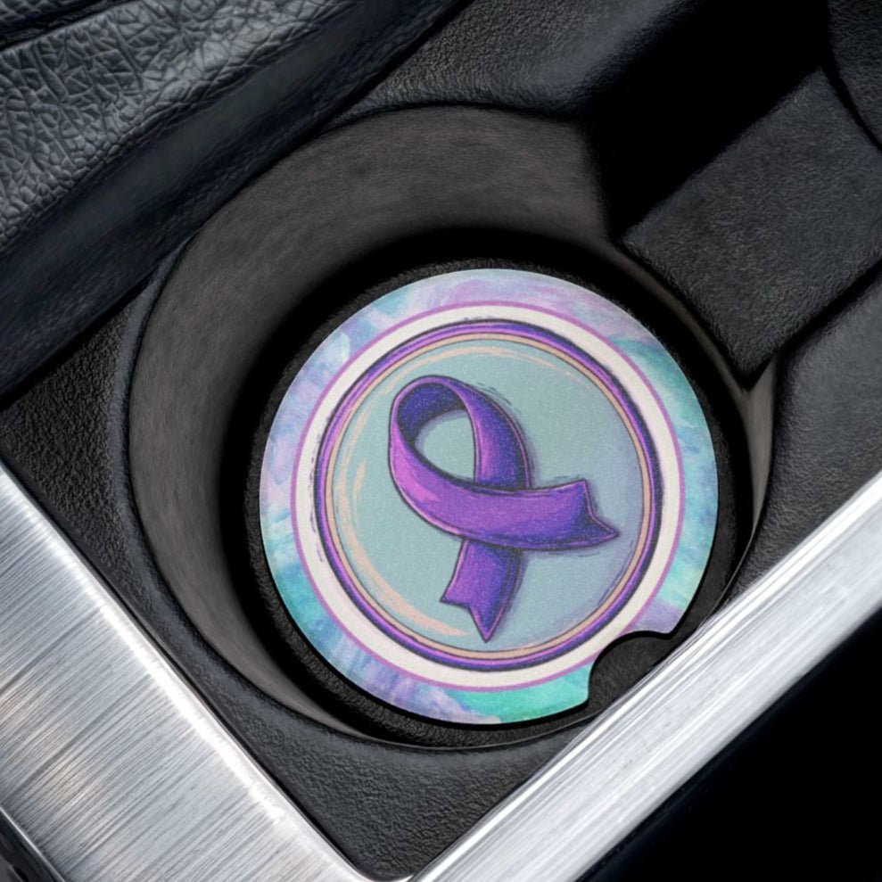 Purple Ribbon Soapstone Car Coaster Set - Epilepsy Awareness