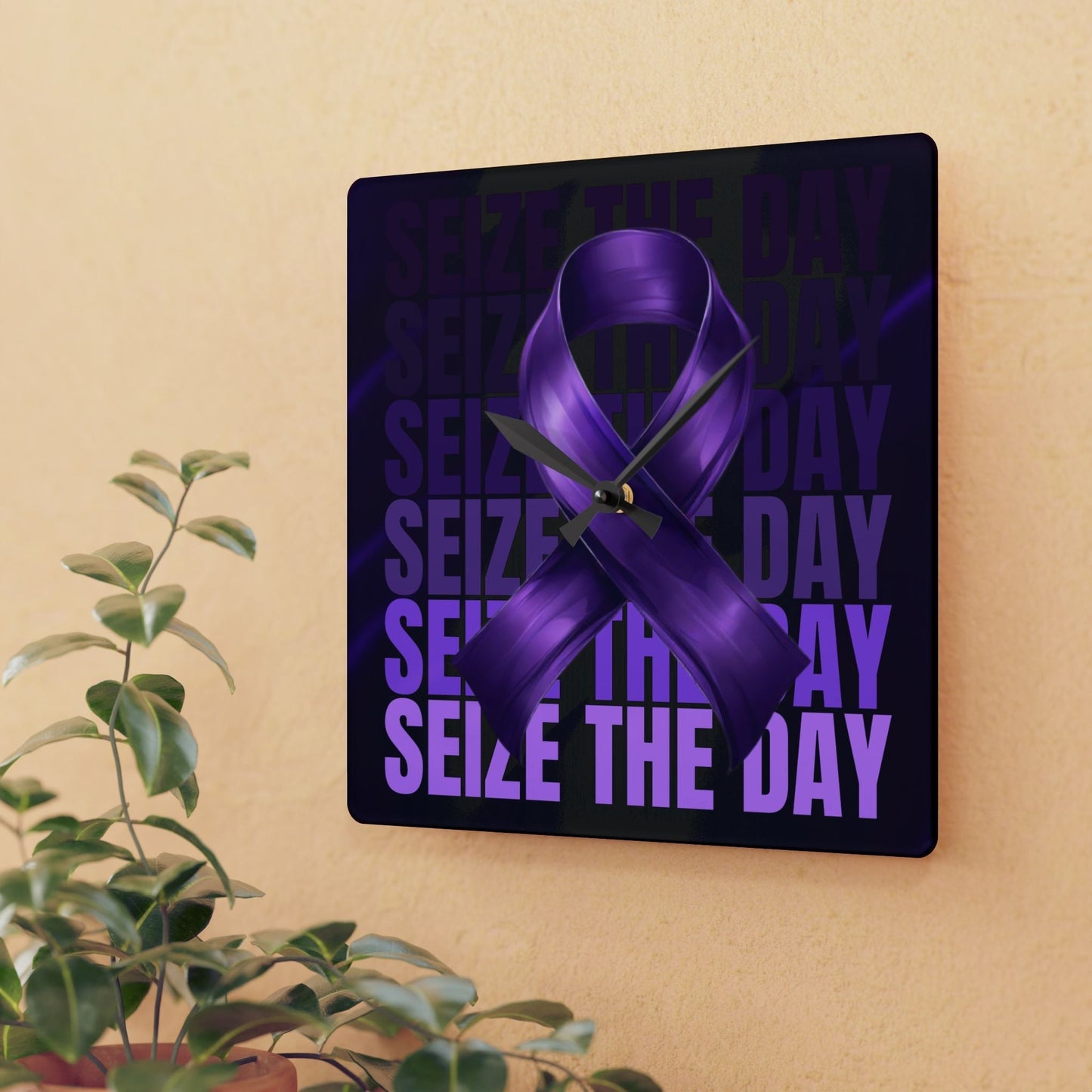 Horloge murale en acrylique avec ruban violet