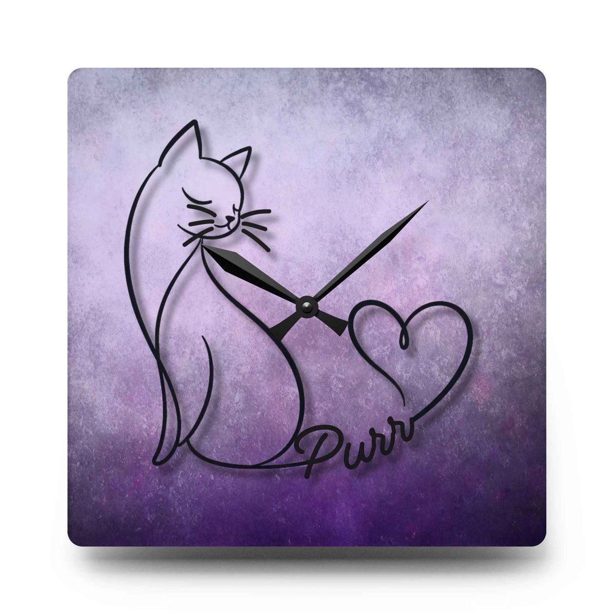 Purr Cat Heart Acrylic Wall Clock – Minimalist Cat Lover Decor