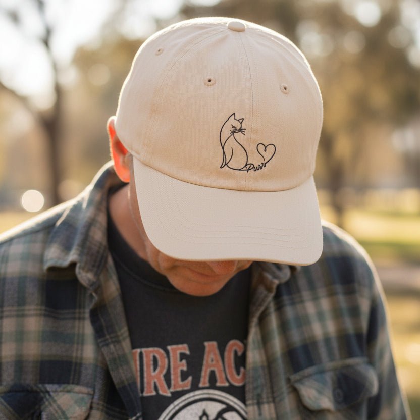 Chapeau Purr Line Art Cat – Casquette Minimaliste pour Amateurs de Chats