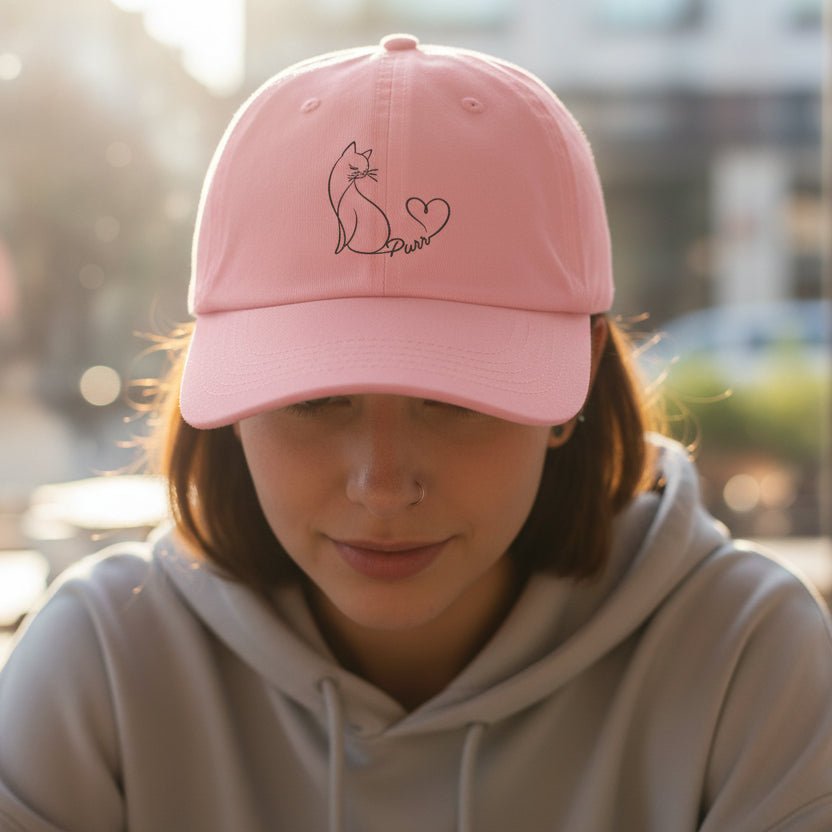 Chapeau Purr Line Art Cat – Casquette Minimaliste pour Amateurs de Chats