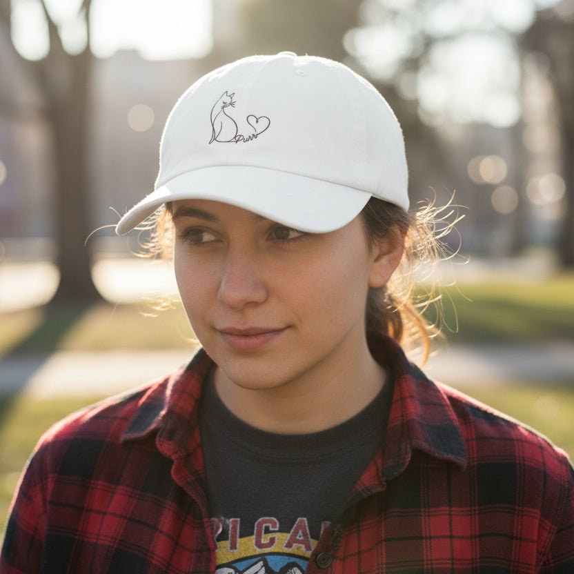 Chapeau Purr Line Art Cat – Casquette Minimaliste pour Amateurs de Chats