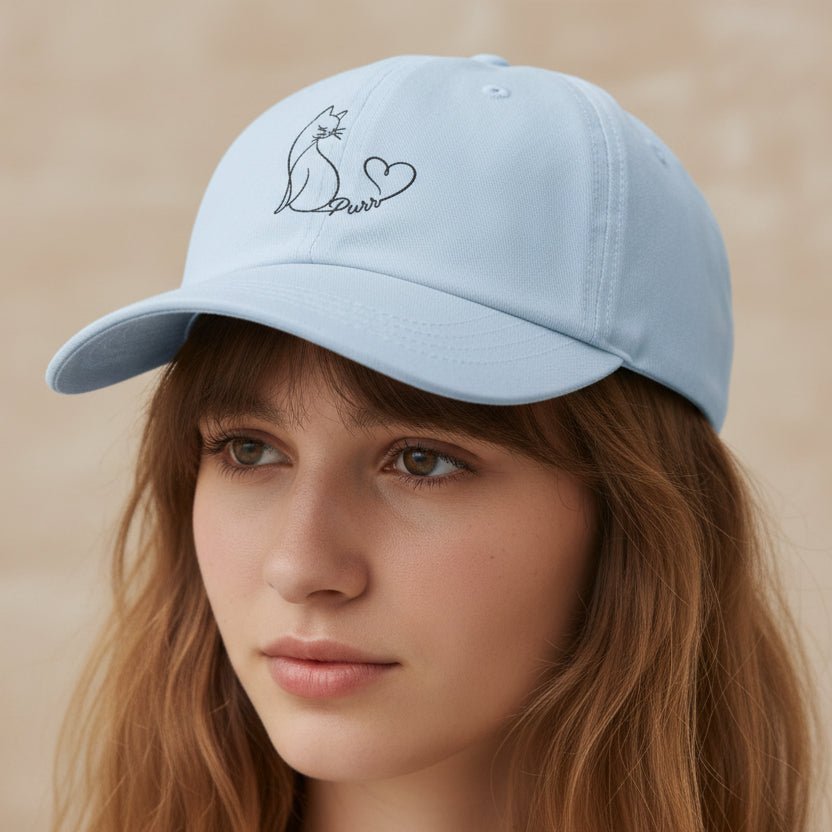 Chapeau Purr Line Art Cat – Casquette Minimaliste pour Amateurs de Chats