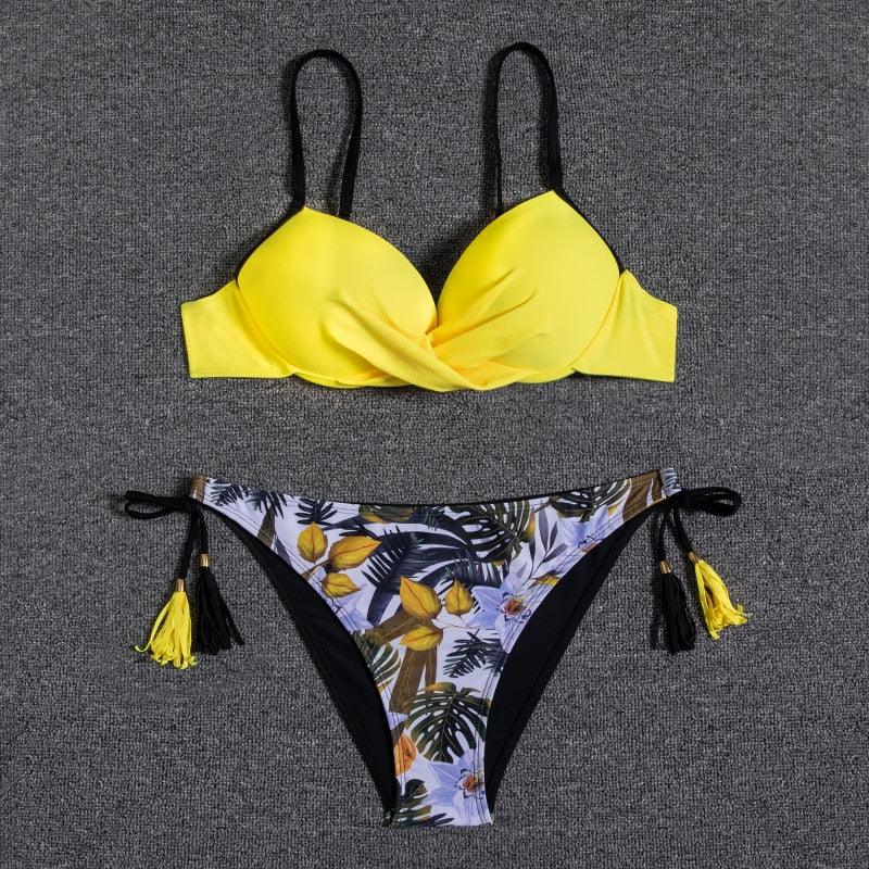 Conjunto de Bikini Push Up con Estampado Floral para Mujeres