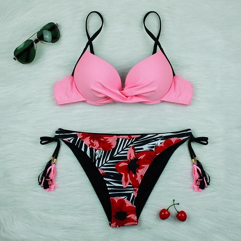 Conjunto de Bikini Push Up con Estampado Floral para Mujeres