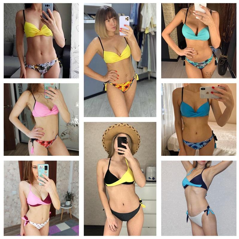 Conjunto de Bikini Push Up con Estampado Floral para Mujeres