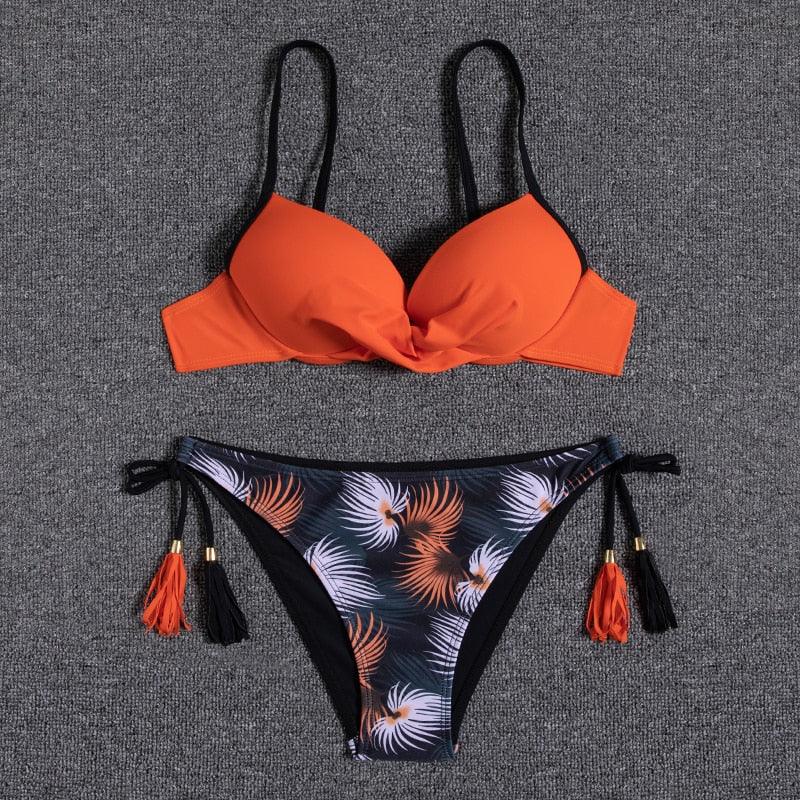 Conjunto de Bikini Push Up con Estampado Floral para Mujeres
