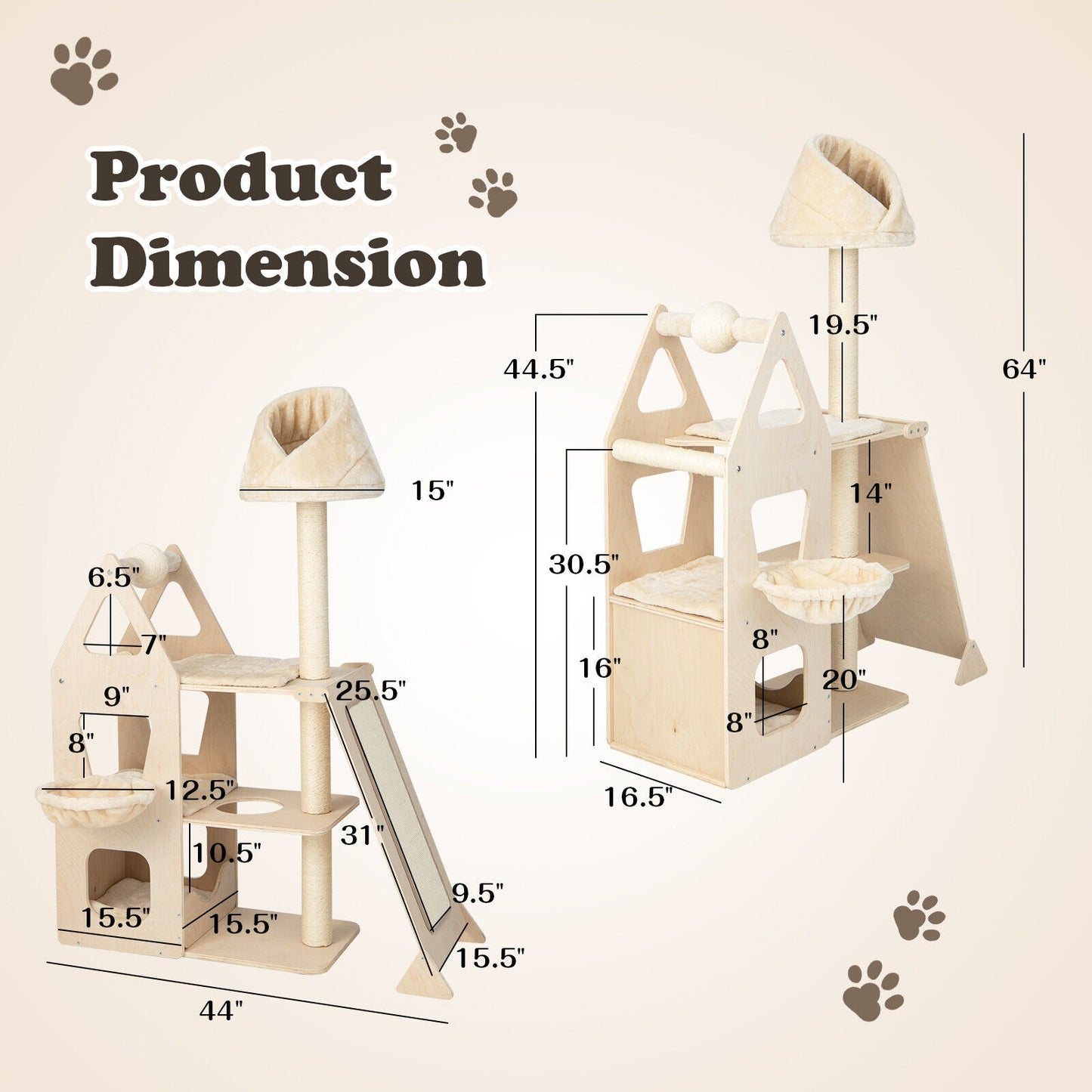 Multi-Level Cat Tree with Sisal Scratching Post - Beige