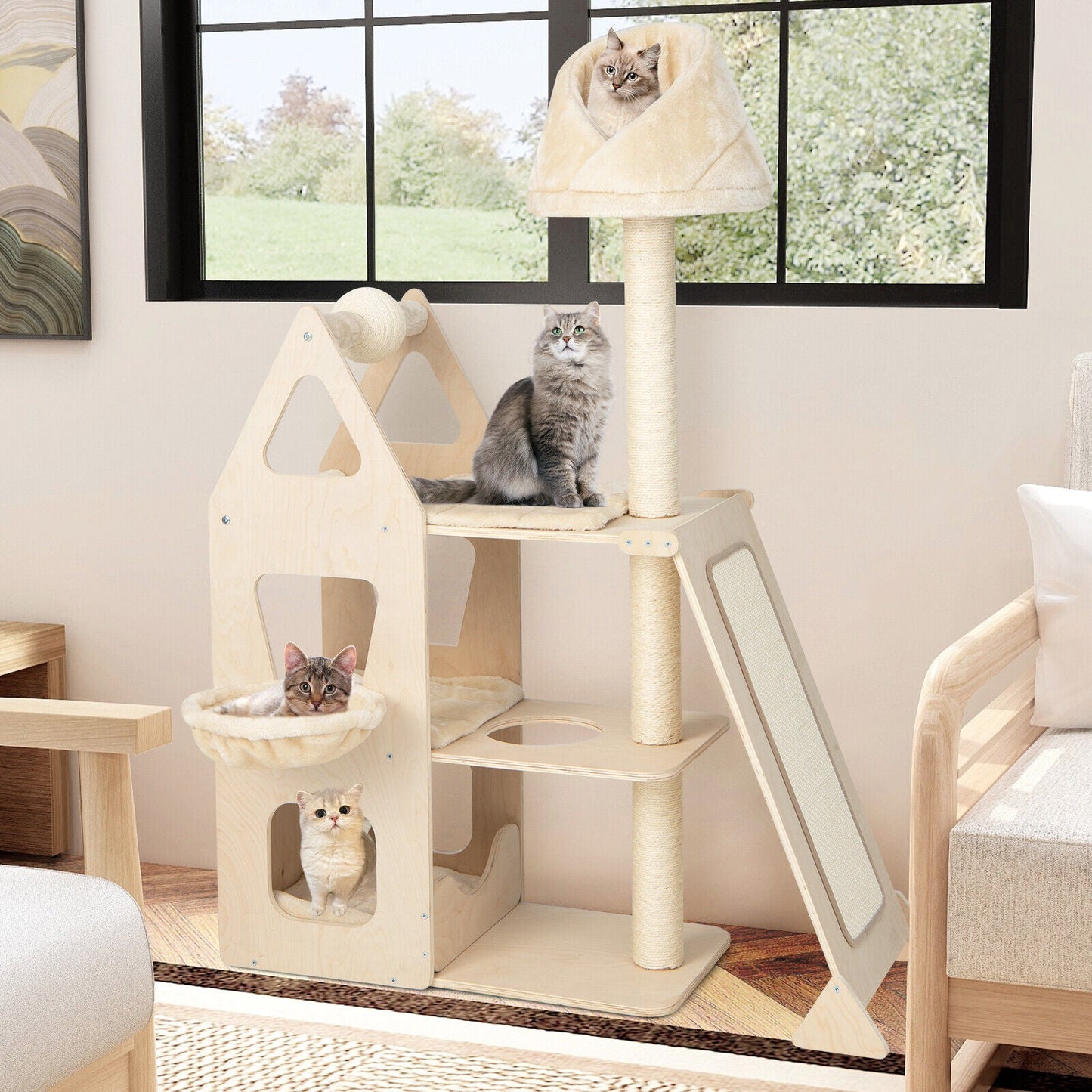 Multi-Level Cat Tree with Sisal Scratching Post - Beige
