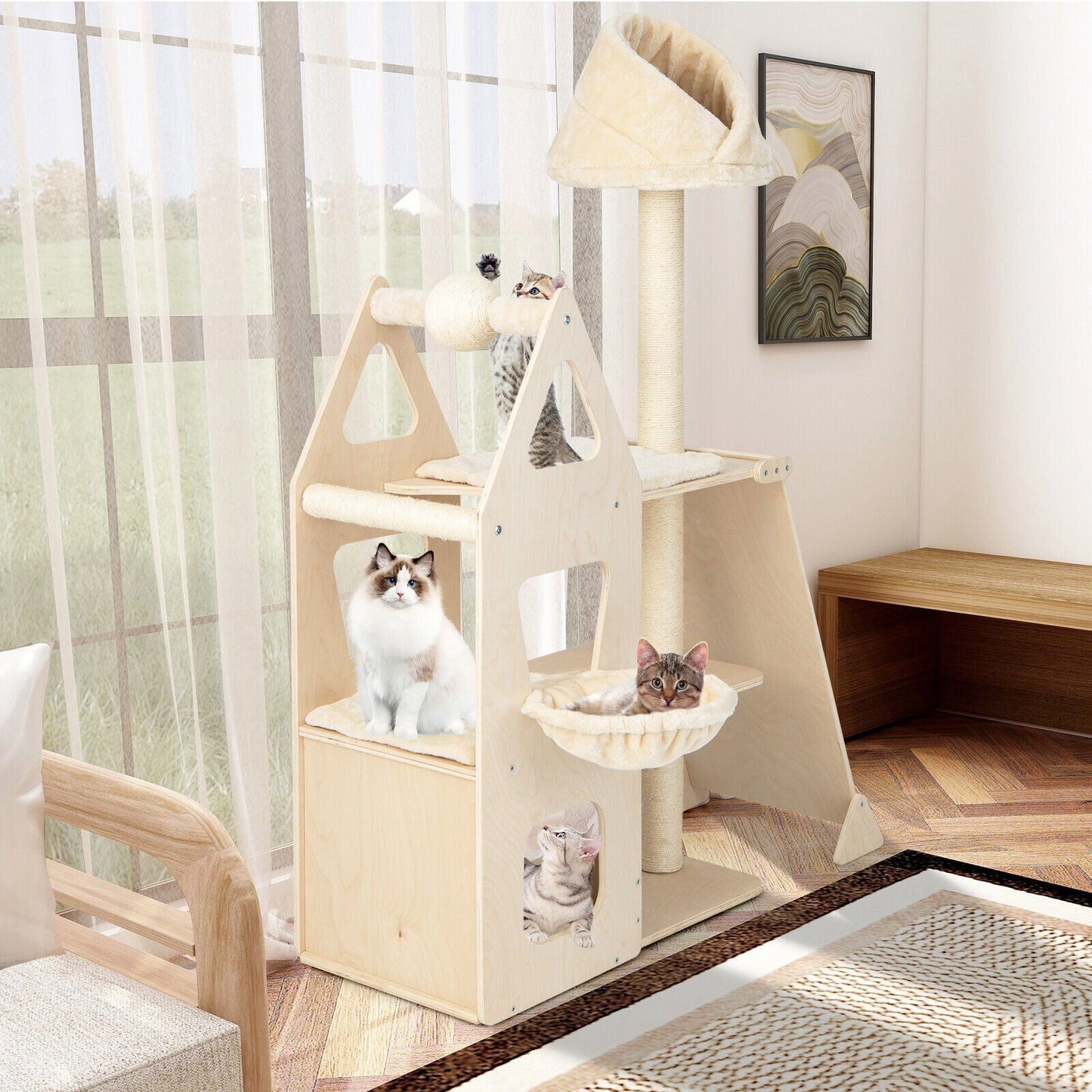 Multi-Level Cat Tree with Sisal Scratching Post - Beige