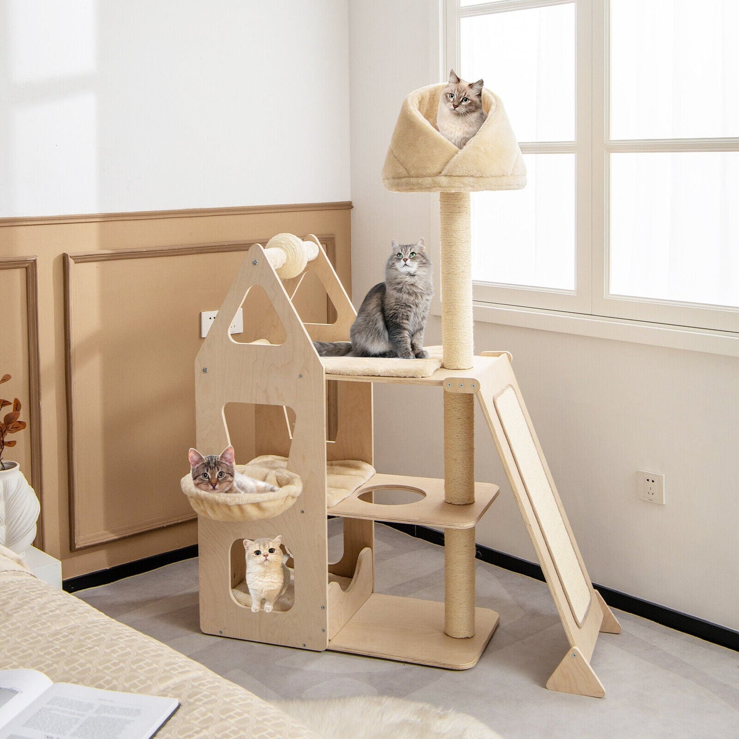 Multi-Level Cat Tree with Sisal Scratching Post - Beige