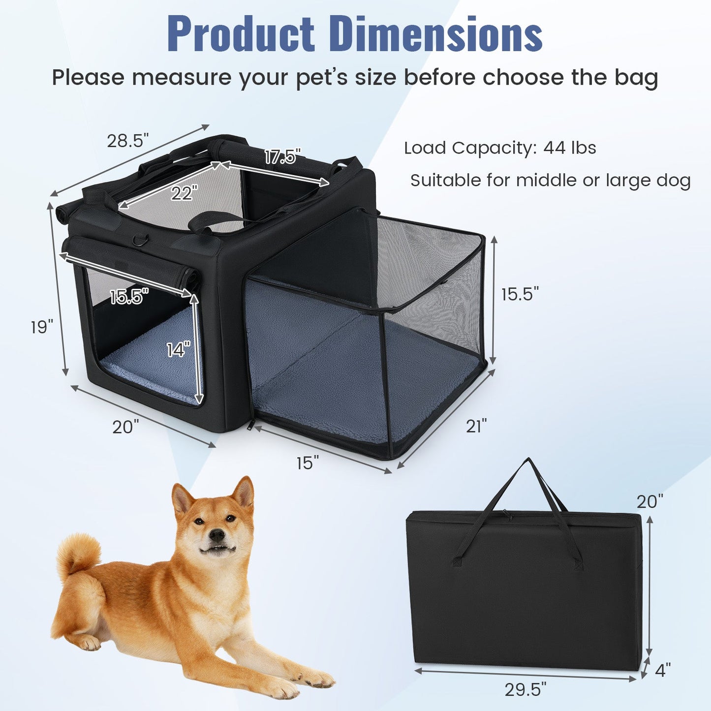 Sac de transport pour animaux portable et pliable avec coussin confortable