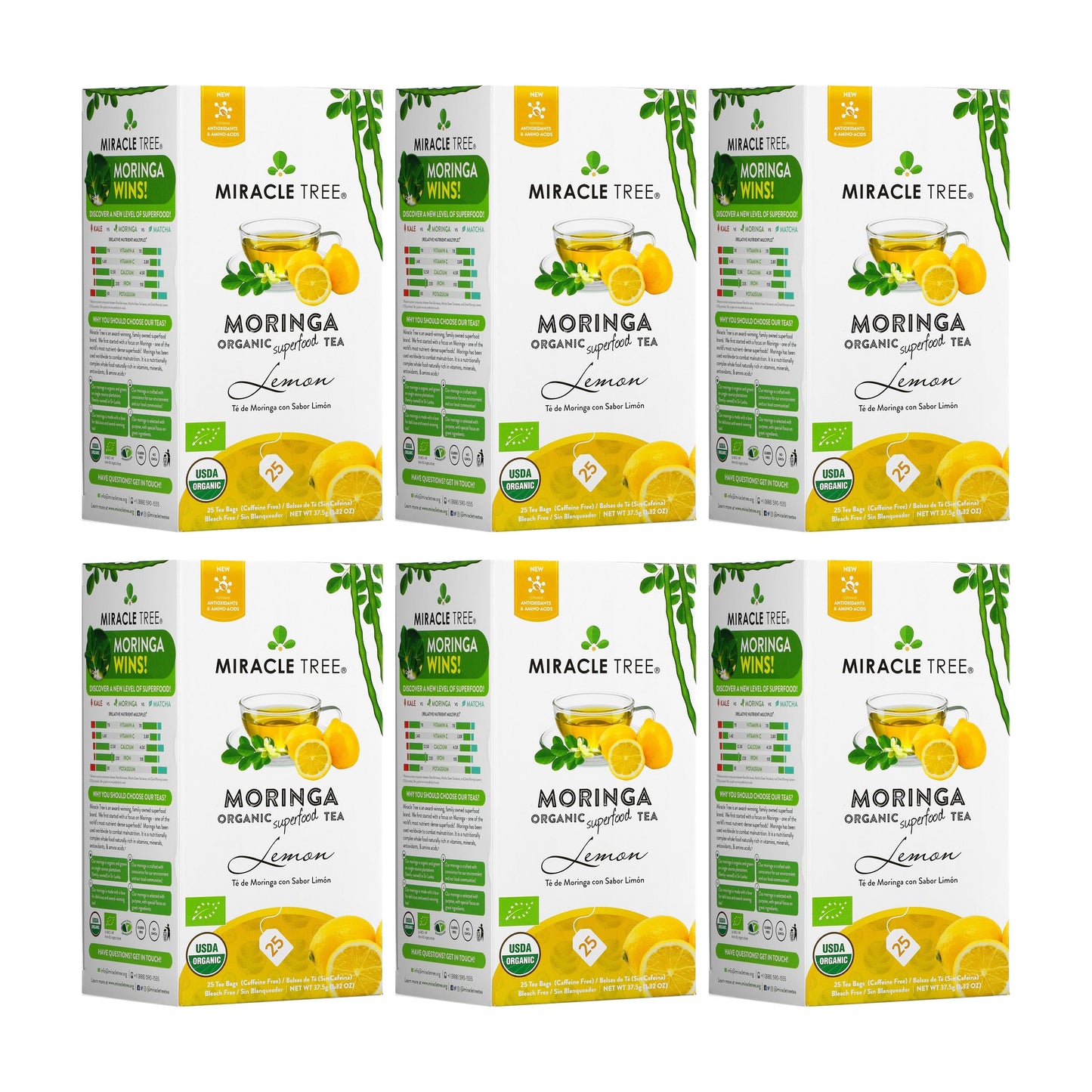 Té Orgánico de Moringa con Limón - 25 Bolsitas de Té Envueltas
