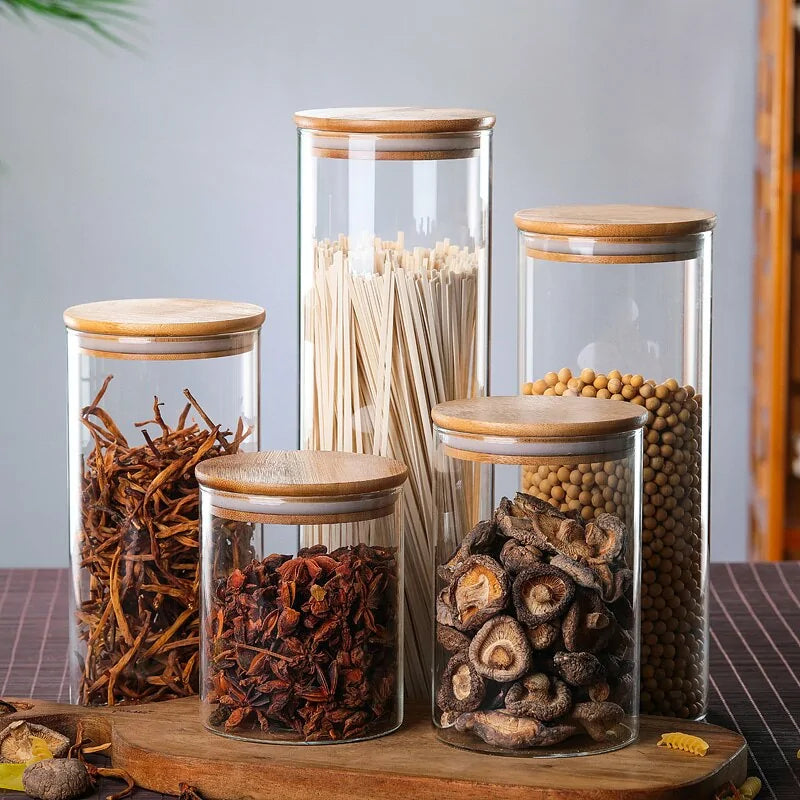 Contenants de stockage alimentaire en verre borosilicate recouverts de bambou