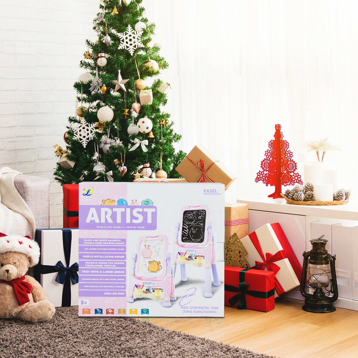Kids Height Adjustable Double Side Magnetic Art Easel - Purple