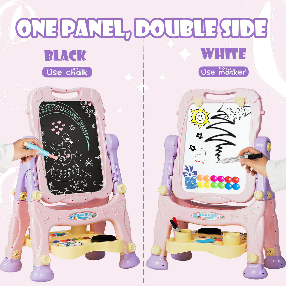 Kids Height Adjustable Double Side Magnetic Art Easel - Purple