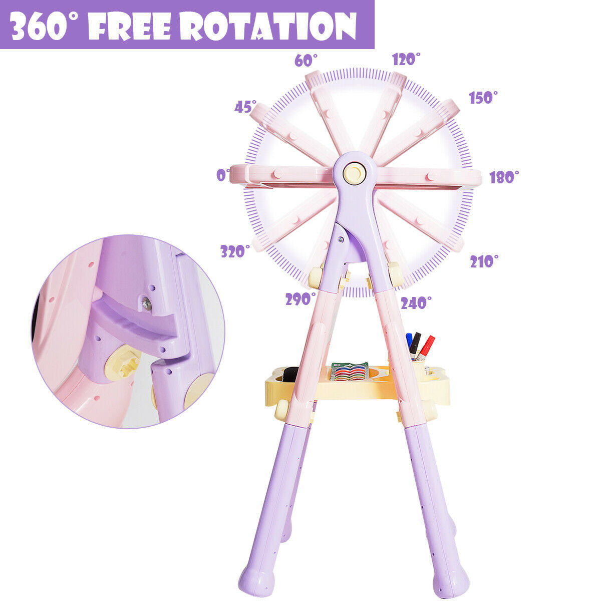 Kids Height Adjustable Double Side Magnetic Art Easel - Purple