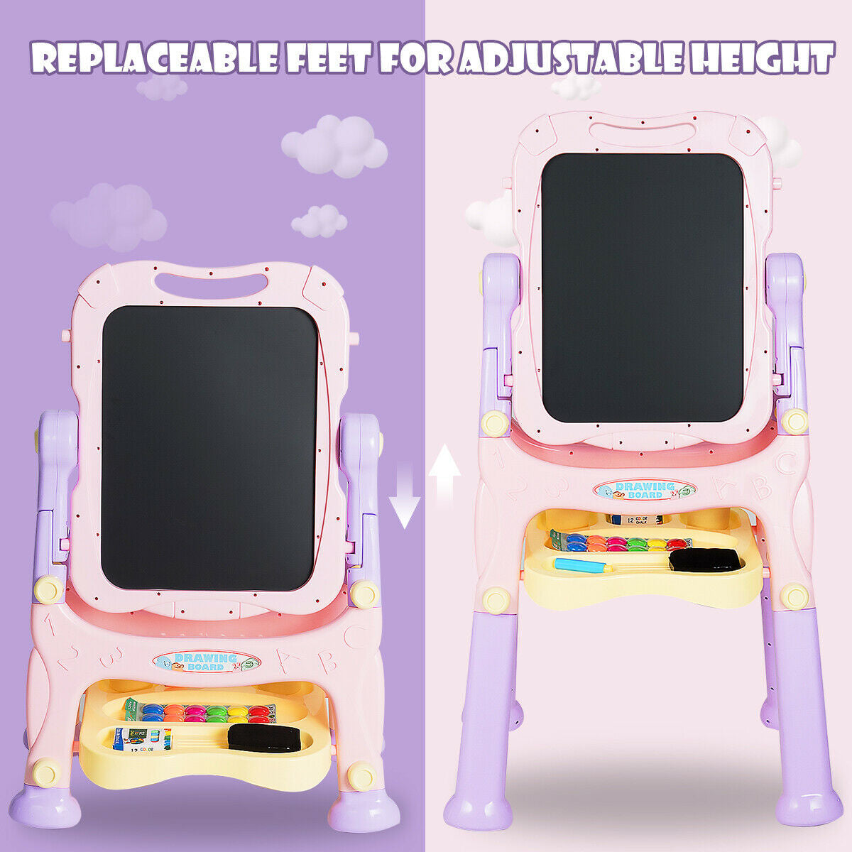 Kids Height Adjustable Double Side Magnetic Art Easel - Purple
