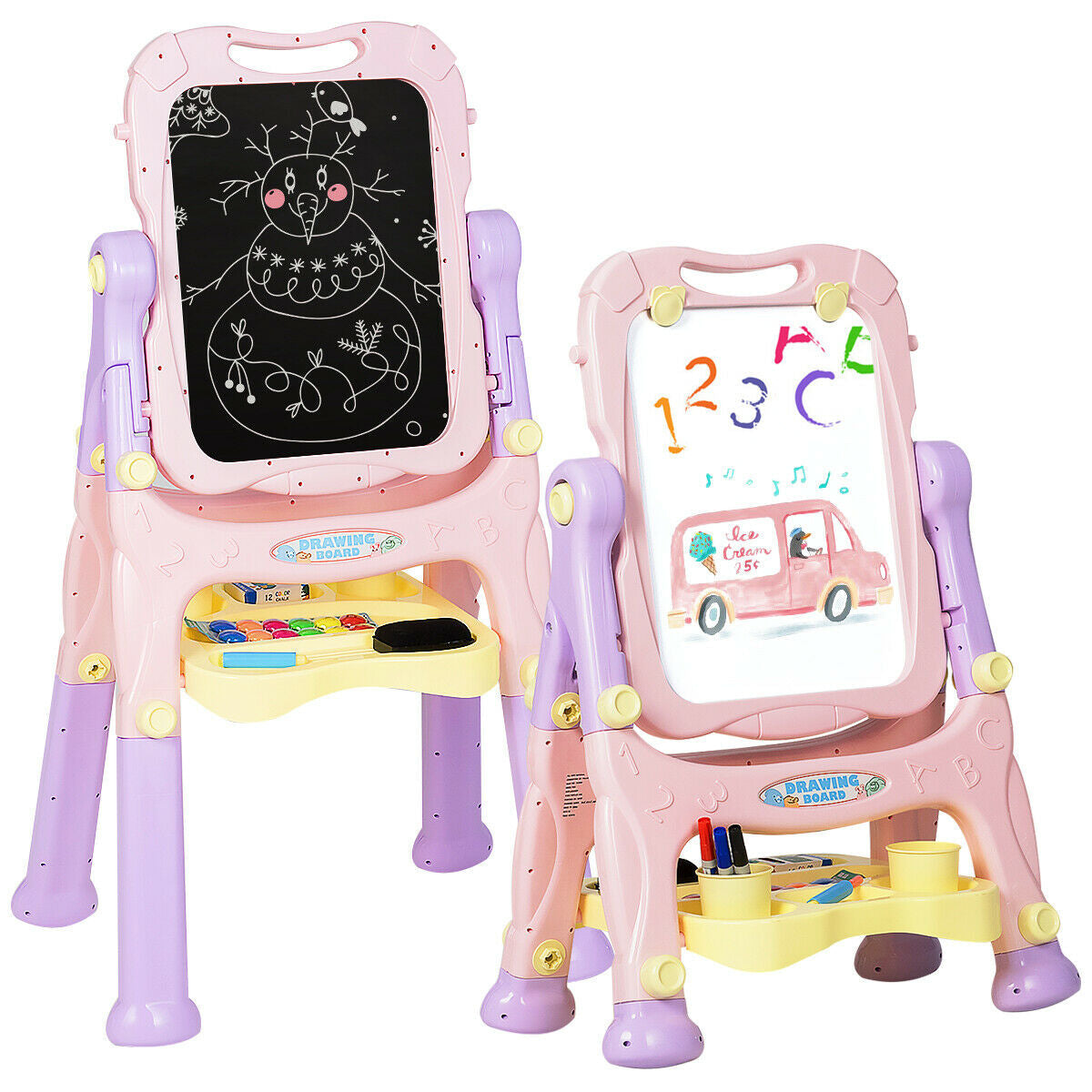 Kids Height Adjustable Double Side Magnetic Art Easel - Purple