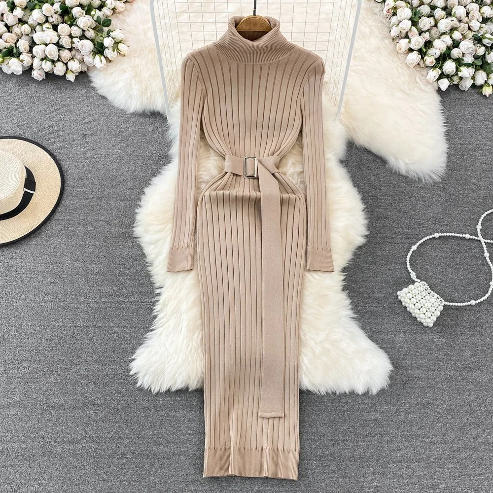 Turtleneck Wrap Knitted Dress