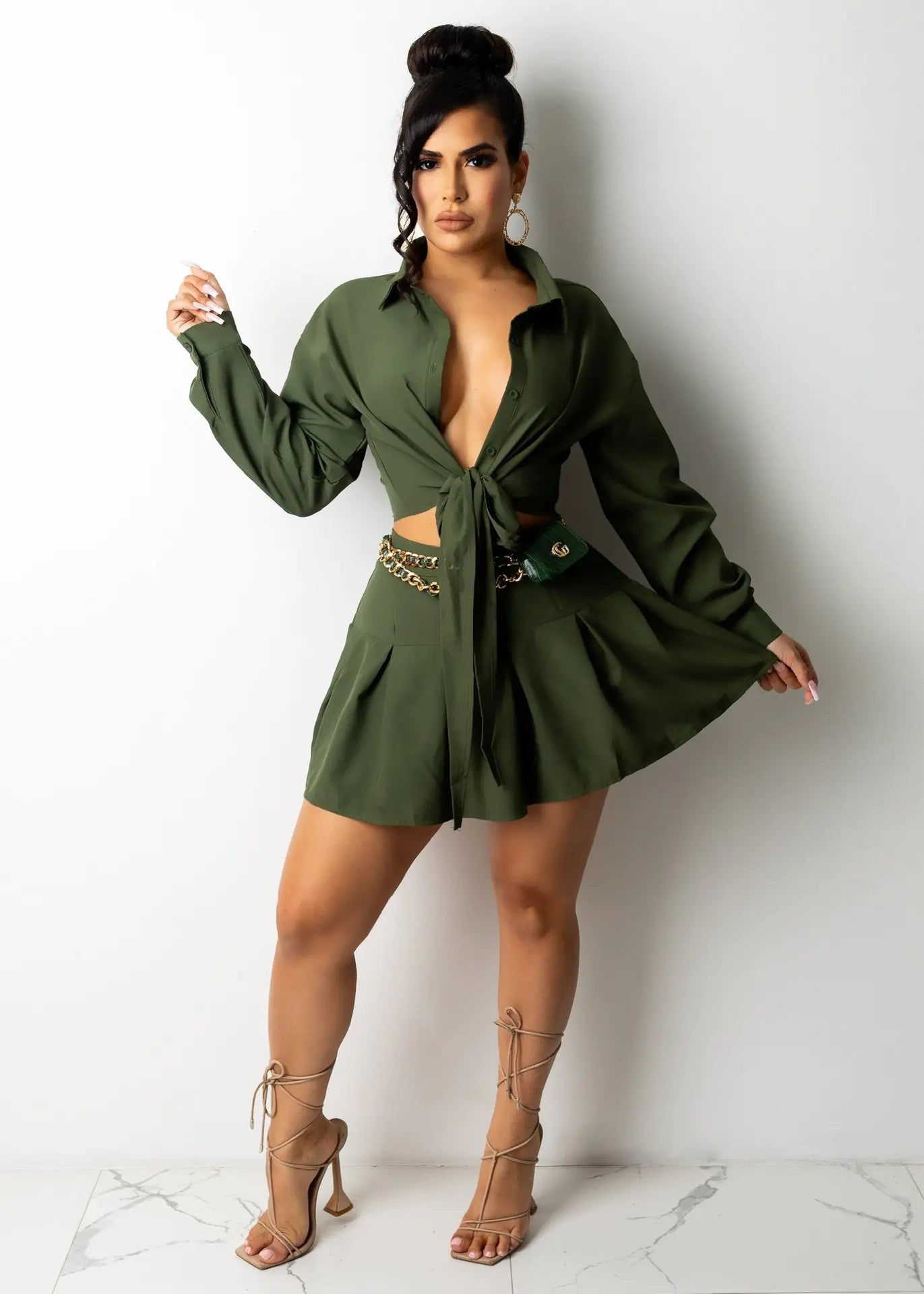 CM2153 Women's Cardigan and Pleated Skirt Set