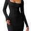 Mulisky Square Neck Long Sleeve Bodycon Mini Dress - Black