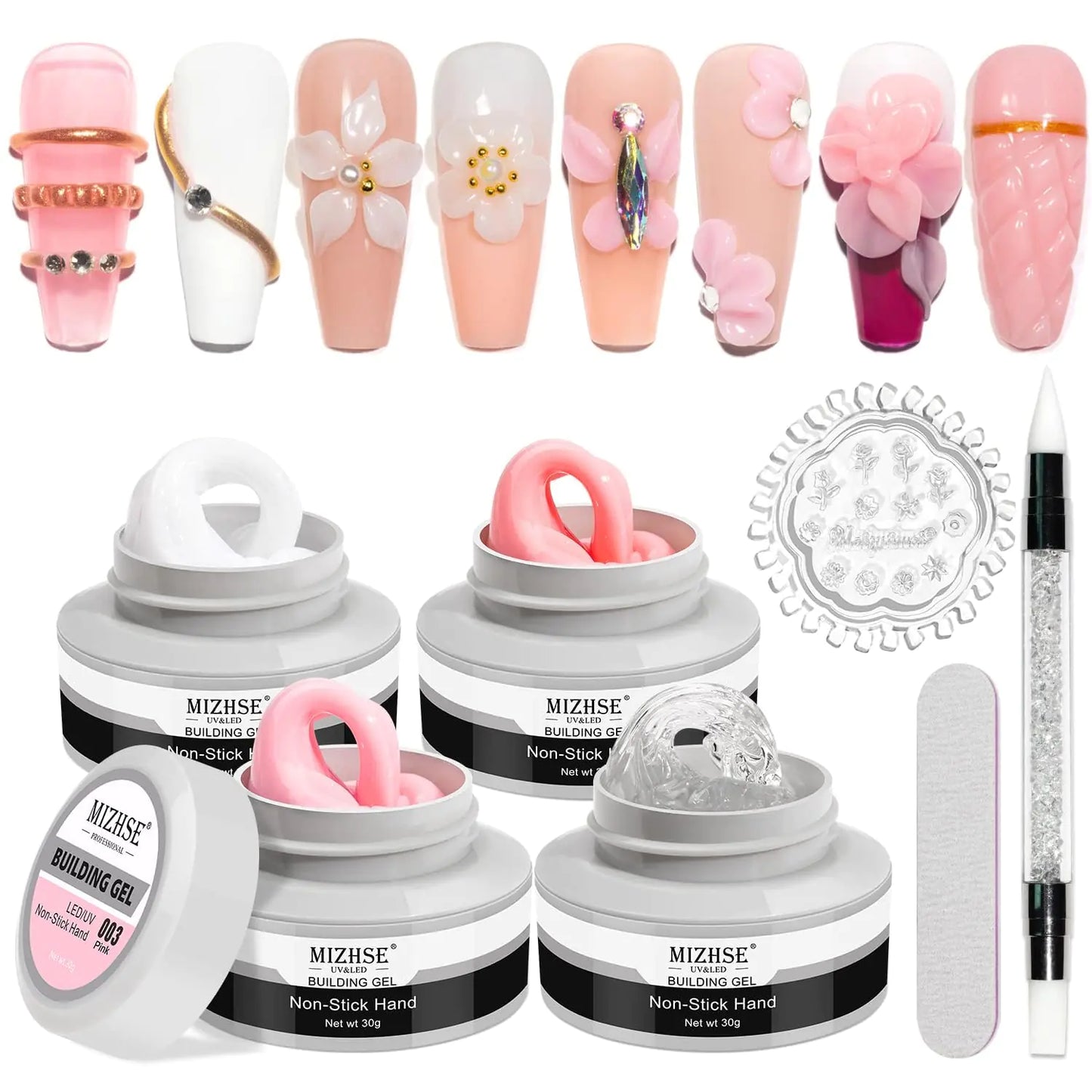 MIZHSE Solid Builder Gel - 4 Classic Colors for Nail Art