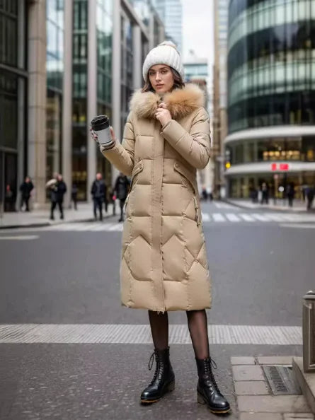 Chaqueta larga acolchada ajustada para mujer