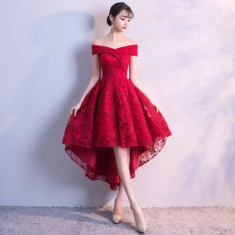 Elegant Off-Shoulder Bridesmaid Dress in Wine Red