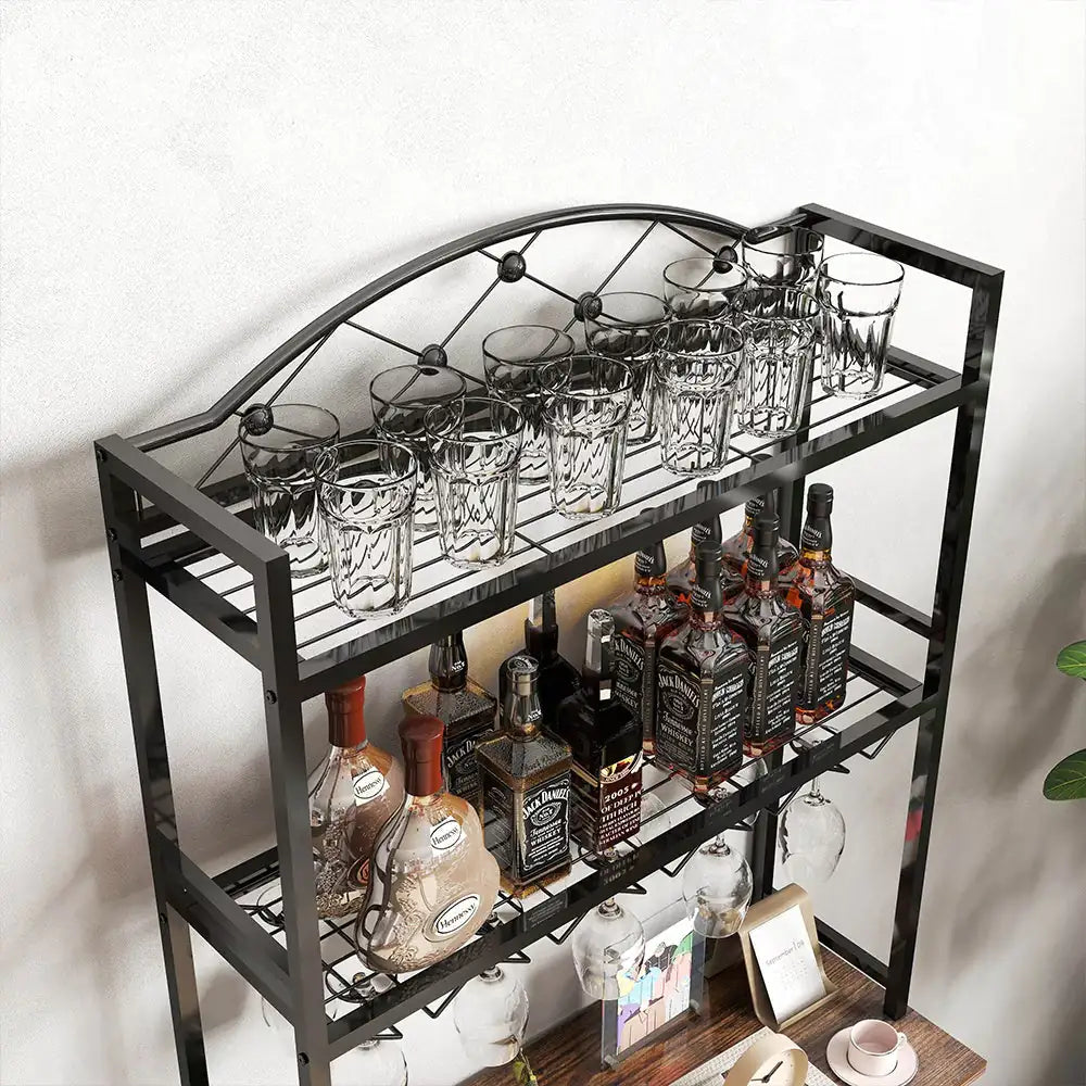 Soporte de Vino Alto Elegante con Almacenamiento para Copas