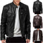 Chaqueta de Cuero PU con Cremallera para Hombre con Cuello Alto