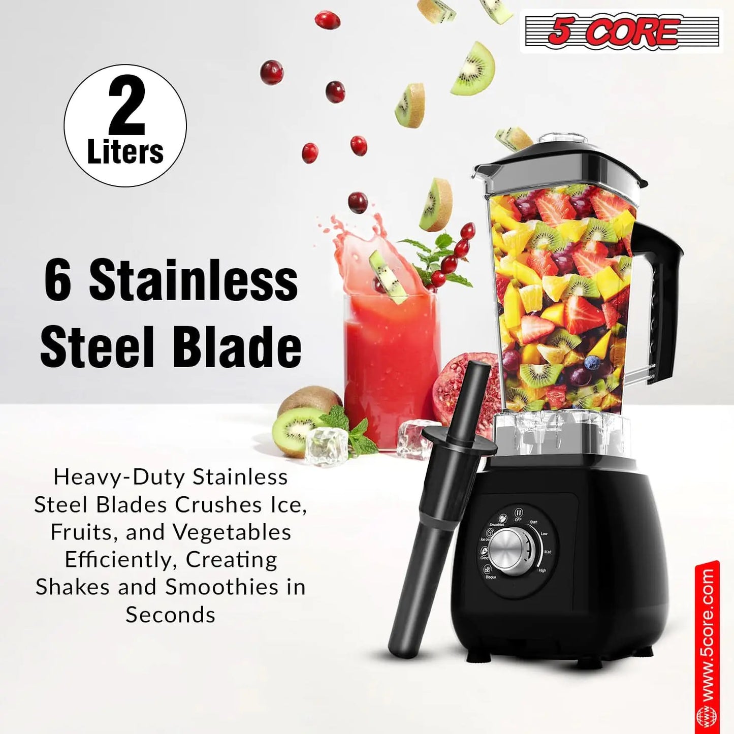 Mezcladora de mostrador 5Core 2000W con jarra de 68oz