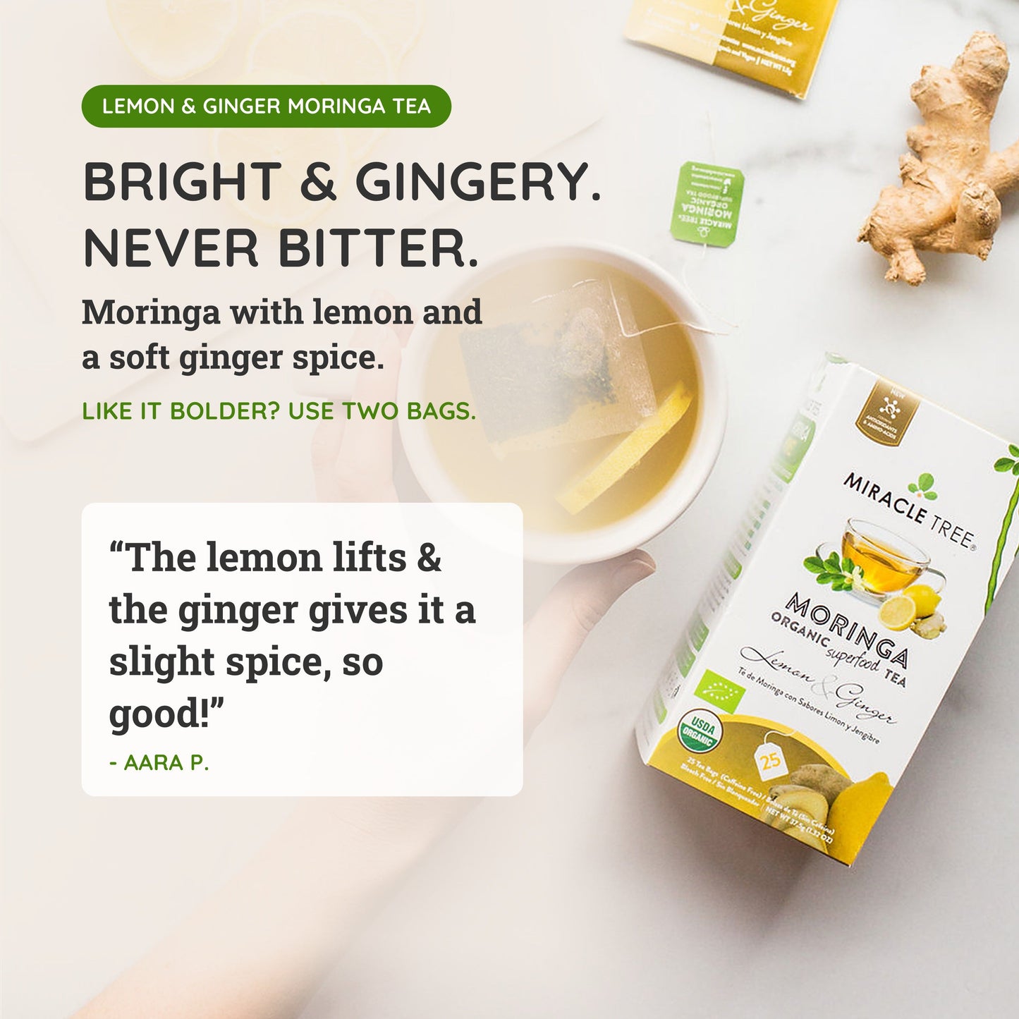 Thé Moringa Bio avec Citron et Gingembre