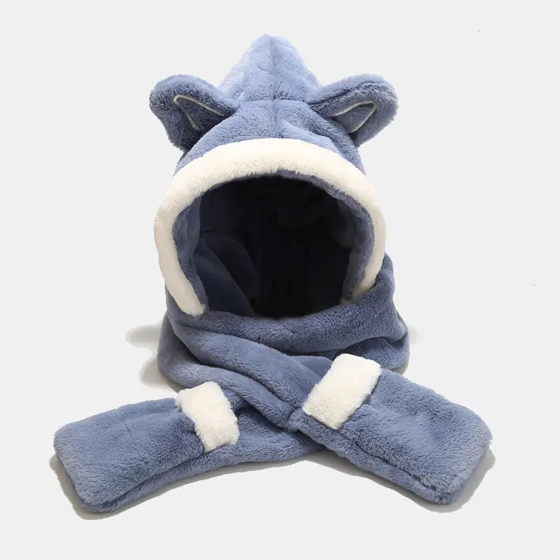 Gorro de Invierno de Peluche Adorable con Bufanda y Manoplas