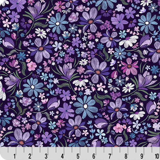 Tissu Cuddle de Quilting Purple Whispering Blooms au mètre