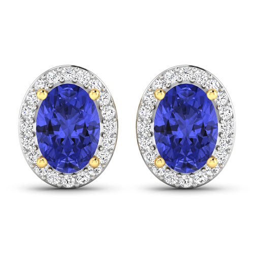 Pendientes de Tanzanita y Diamantes Blancos de 1.50 Quilates en Oro Amarillo de 14K