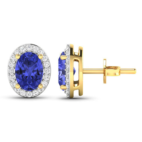 Pendientes de Tanzanita y Diamantes Blancos de 1.50 Quilates en Oro Amarillo de 14K