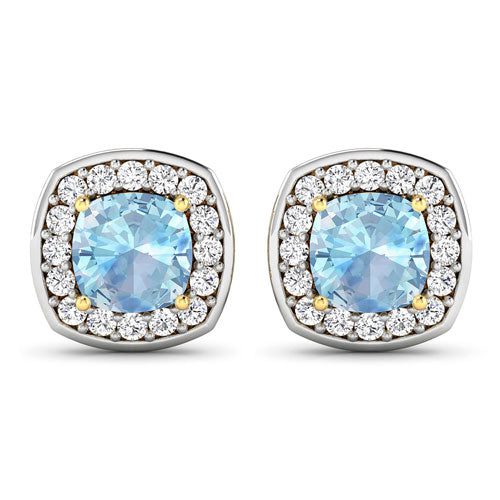 Boucles d'oreilles en aquamarine véritable et diamants blancs de 1,95 carat